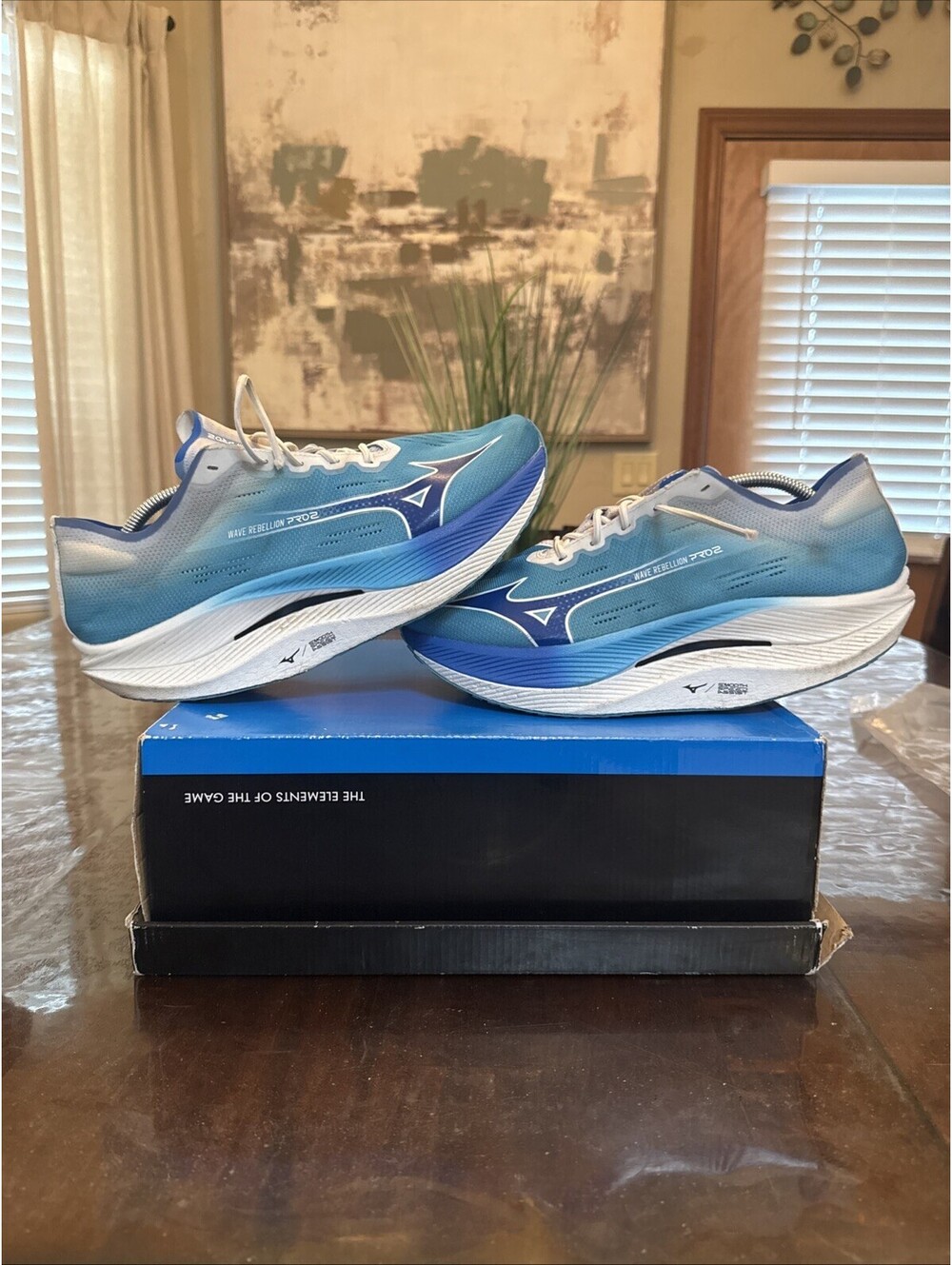 Mizuno Wave Rebellion PRO 2 Blue White Mens  Racing Running U1GD2417-51 Sz 12